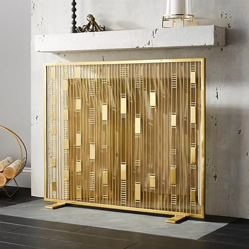 Salvachispas Chimenea Pantalla Protectora contra Incendios Extra Grande De 100×80cm, Pantalla Plana Dorada De Estilo Industrial para Chimenea para Decoración De Carbón Y Leña