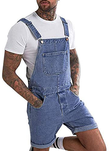 Jeanslatzhose Herren Kurz, Arbeitslatzhose Stretch Overall Jumpsuit Jogging Sommer Herren -Overall Mit Hosenträgern Kurze Latzhose Baggy Gerades Bein Arbeitshose Hosenträger Jumpsuits