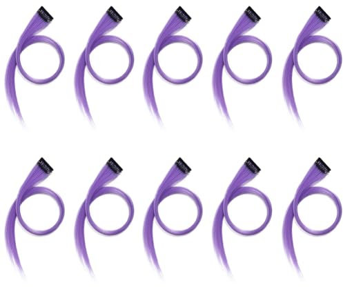 vdha 10 unidades de extensiones de pelo para chica arcoíris, horquillas, largas, lisas, recortables, para cabello falso, lila