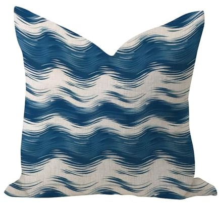 WSDESDEC Comfy' Überwurf-Kissenbezug, 55,9 x 55,9 cm, Ikat-Stil, Zick-Zack-Muster, blau, Landhausstil, ethnischer Bohemian-Teppich, Dekoration, quadratisch, Leinen, Kissenbezüge für Auto, Büro,