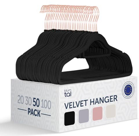 Blumtal Cintres Velours - Lot de 50 ceintres pour Adultes Haute qualité - Ceintre avec Porte-Cravates et encoches - Ceintres pour Adultes Pivotant à 360°- Cintre pour Pantalon - Or Rose/Noir