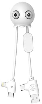 Xoopar 3-in-1 USB-Multi-Kabel in Krakenform Mini USB-Universal-Ladegerät Entworfen mit USB/USB C und Lightning Kompatibel mit Apple Samsung Android - Jelly Weiß