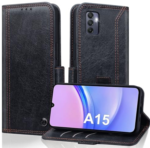 Vkooer Custodia per Samsung Galaxy A15 4G/5G Pelle PU Portafoglio a Libro Flip Magnetica Cover con Porta Carte Protezione Kickstand Protettiva Flip Wallet Case per Galaxy A15, Nero
