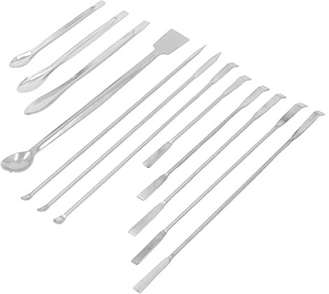 Edelstahlspatel, Spachtel, Teelöffel, Mikro-Laborschaufeln, Probenlöffel für Pulver, Gelkappenfüller, Quadratisch, Flach, Silber, Reagenzschaufel-Set, Präzise Experimentieraufgaben