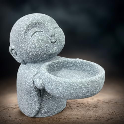 Awelumu Jizo Zen Mönch Buddha Statue – Glücksdekoration für Zuhause, Büro, Garten, Grau (Grau)