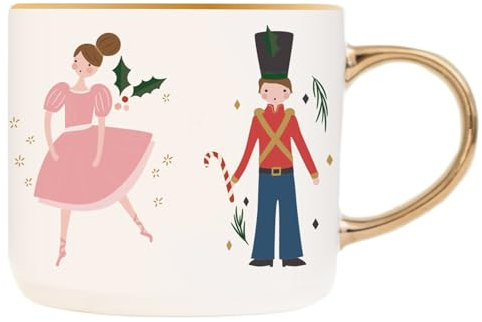 Sweet Water Decor Nutcracker Christmas Coffee Mugs - 17 Oz Christmas Mugs with Gold Handle The Perfect Christmas Gifts - Christmas Stocking Stuffers Festive Fine Bone Holiday Mugs
