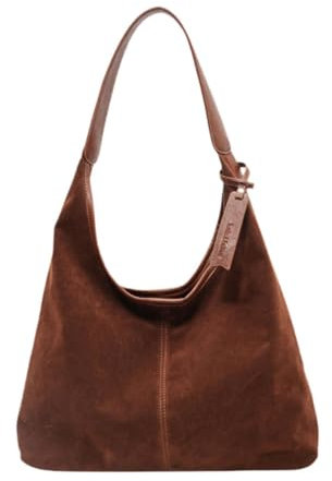 Amagogo Tragetasche für Damen, große Kapazität, Wildledertasche, Umhängetasche, Geldbörse, Hobo-Tasche für Outdoor, Pendeln, Verabredungen, Reisen, Rotbraun