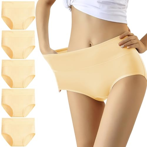 YouShow Women's Knickers High Waist Cotton Underwear for Women Ladies Full Briefs Pant Multiple Colors and Sizes 5 Pack