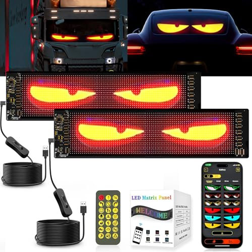 ZIMAOER Ojos LED para Camiones, Luz de Ojos de Diablo para Coches, Pantalla LED Flexible Grande Programable para Coches, Camiones, Tiendas, Diseño Dinámico DIY (2uds 7x17.3cm)