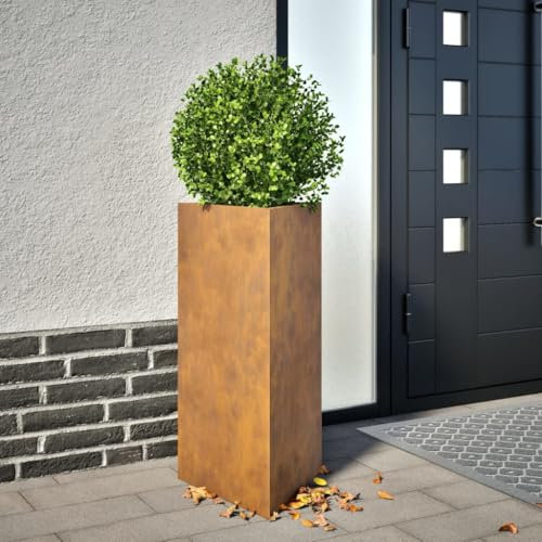 IKAYAA 2 Unidades Jardinera Exterior 40 x 40 x 75 cm Arriate Triangulares Macetas Exterior Jardinera Metal para Cultivo de Plantas en Exterior Patio Terraza Acero Oxidado/Marrón