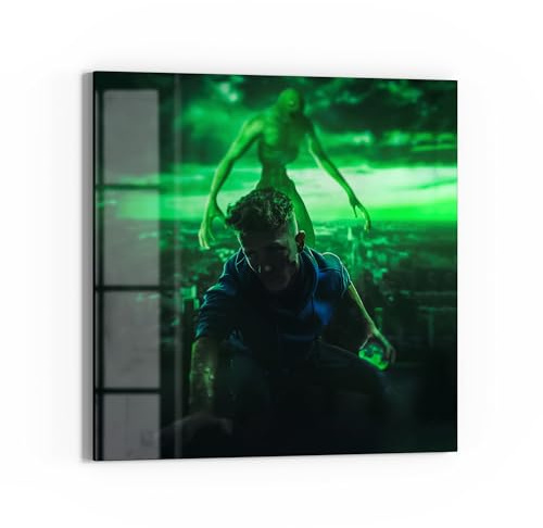 DEQOART Glas-Magnettafel | 50x50 cm cm groß | Motiv Grüner Schattenwächter | Memo-Board aus Glas | Magnetboard inkl. Magnete, Stift & Tuch für Küche & Büro | Tafel magnetisch & beschreibbar