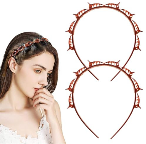 CATOR 2 Pièces Serre-Tête avec Pinces, Double Bangs Hairstyle Hairpin, Bandeau Plastique Cheveux avec Épingle à Cheveux, Bandeau à cheveux antidérapant, Pour femmes et Enfants