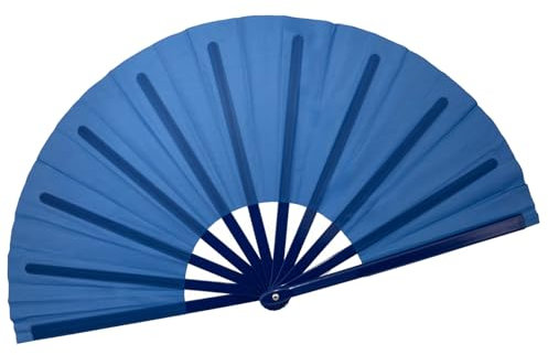 QIRMIZI Large Folding Hand Rave Fan - Vibrant Nylon Cloth Fans for Chinese Kung Fu, Tai Chi, Dance, Music Festivals, Parties & Decorations,Royal Blue