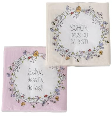 2 x 20 Servietten 'Blumenkranz - Schön, dass du da bist!' creme, rosa