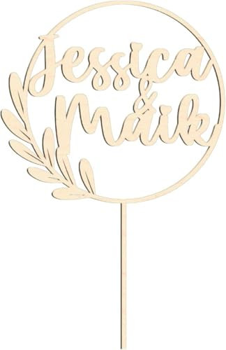 Cake Topper Hochzeit personalisiert mit Namen – Tortenstecker aus Holz (Birke, natur) – 15 cm – Caketopper für Hochzeit, Verlobung, Brautpaar, Namen Deko für Torte
