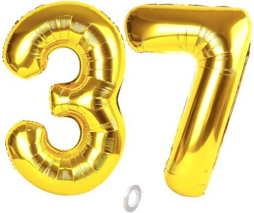 Balorise 40 Pouces Aluminium Ballon Géant Or Chiffre 37/73, Gonflable Hélium, Grand Numéro 0-9, 10-100 (101cm), Décoration de Doré Foil Ballons pour Fête d'anniversaire et Mariage