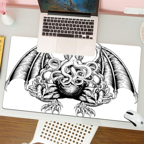 QRFASFZO Tapis de Souris Gaming - 30x80 cm - Tapis de Souris Esports - Ne Glisse jamais - Couverture complète du Bureau - Kraken, Monstre Cosmique fictif maléfique de Cthulhu dans Une Illustration de