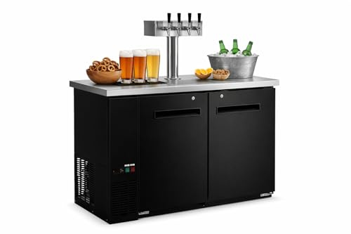 Glownary 48-Inch Commercial 4-Tap Beer Kegerator, Black, 2-Door with LED Lighting, 2 Half-Barrel Capacity, Self-Closing Doors, 48.75x24.44x35.63 Inches