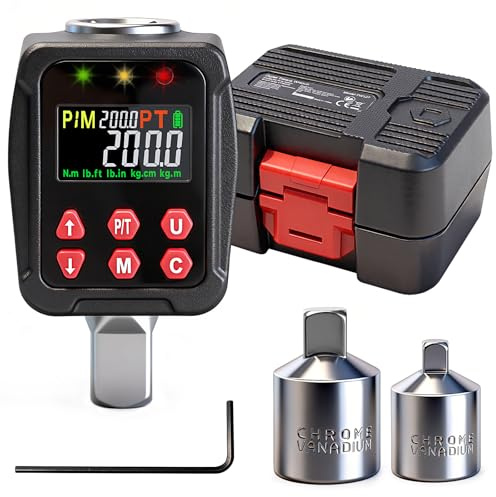 BLUEMARS 1/2 Inch Digital Torque Wrench, 10-200NM Torque Adapter with 1/4 & 3/8 Adapters, ±2% Accuracy, 5 Units, Dual Alarm, Clear Display, Data Storage for Car & Motorcycle Maintenance