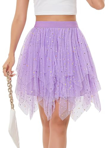 Lovasy Gonna Tulle Donna Paillettes Corta Gonne Irregolare in Tulle Plissettate Gonne Tutu a Strati Gonna in Rete Elegante per Carnevale Halloween Natale Party Prom