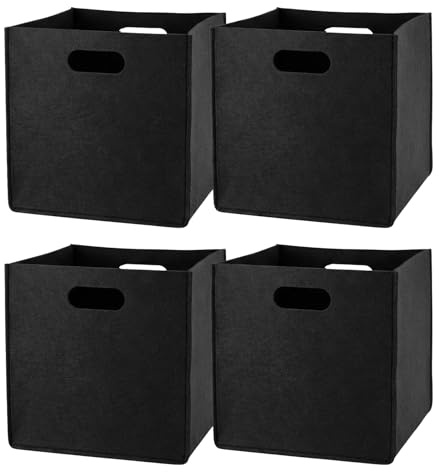 GREENSAPPIRE Aufbewahrungsbox Filz 4er Set 30x30x30 cm – Faltbare Regalbox für Kallax Einsatz – Stabiler Filz Aufbewahrungskorb Organizer Box für Regal, Schrank & Wohnzimmer – Beige (Schwarz)