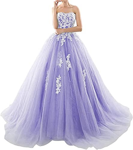 XUYUDITA Pizzo da Donna Piano Lunghezza Abito da Ballo Quinceanera Abito Prom Dress Tulle Lilla-40