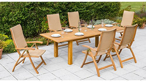 MERXX Gartenmöbelset Capri, 7-tlg., 6 Klappsessel, Tisch 180-220-260x100 cm, Akazienholz naturfarben