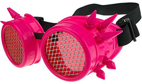 MFAZ Morefaz Ltd Welding Cyber Goggles Schutzbrille Schweißen Sonnenbrille Steampunk Goth Round Cosplay Brille Party Fancy Dress (Pink Spikes-Grid)