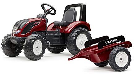Falk – Traktor mit Pedalen Valtra mit Anhänger – ab 3 Jahren Lenkrad mit Hupe – Verstellbarer Sitz – 4000AB