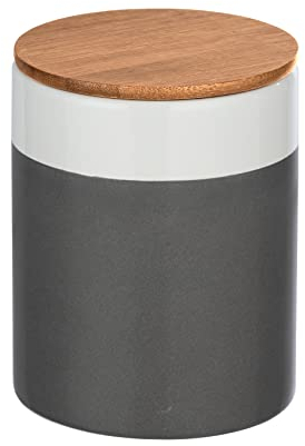 WENKO Aufbewahrungsdose Mod. Malta, 0,95 l, Vorratshaltung, Frischhaltedose mit Bambusdeckel und Silikonring zur luftdichten & aromafrischen Aufbewahrung, aus Keramik, Ø 11 x 15 cm
