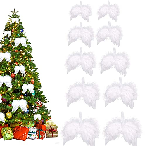 LEZED Engel Flügel Anhänger Weihnachtsbaum Christbaumschmuck Engel Engelsflügel Federn Flügel Weihnachten Schleifen Weihnachtsbaum Federn Hängende Engelsflügel Deko 10 Stück 18cm 16cm 12cm 10cm 8cm