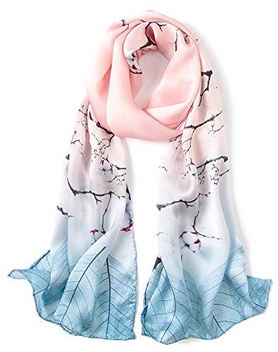 Andantino Sciarpa lunga in 100% seta di gelso, da donna, scialle grande, foulard, per collo, fascia per capelli oblunga, con confezione regalo, Large