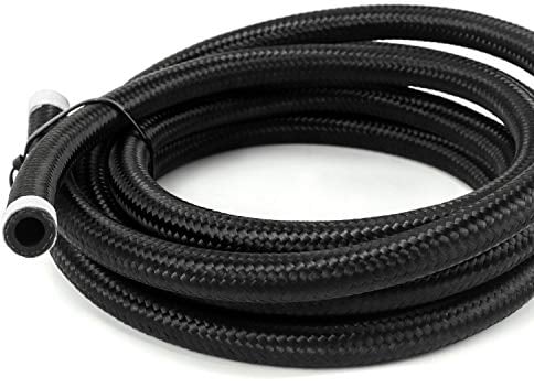 QWORK® AN6 Fuel Hose, Stainless Steel Nylon Braided Rubber Fuel Line Fuel Pipe, Remote Oil Cooler Line Coolant Pipe 9mm 0.35 Inch Internal Diameter for 3/8 Inch Tube Size (10FT/3M)