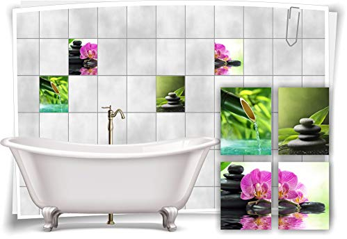 Medianlux Fliesen-Aufkleber SPA Wellness Orchidee Steine Bambus Wasser Violett Bad WC Deko, 20x25cm fp5p469h-134438