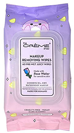 The Crème Shop Makeup Removing Wipes Made with Rose Water for Sensitive Skin (60 Pre-Wet Juicy Wipes)