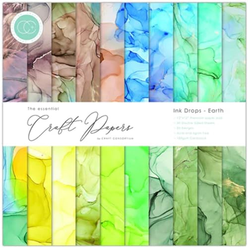 Craft Consortium Double-Sided Paper Pad 12X12 30/Pkg-Ink Drops Earth, 20 Designs -CCPAD015