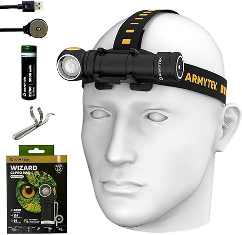 Armytek Wizard C2 Pro Max XHP70.2 Linterna frontal recargable con imán LED de 4000 lúmenes con cable de carga USB magnético Eco Sensa incluido