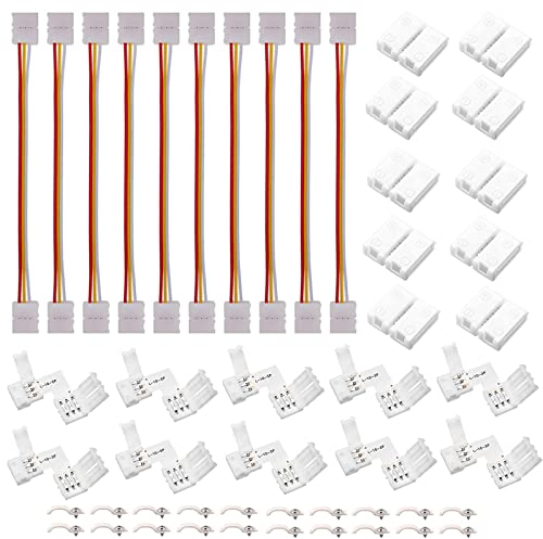 3-poliges RGB-LED-Streifen-Verbindungs-Set enthält,LED-Streifen-Jumper, L-förmige Stecker, 10 x lückenlose Stecker, LED-Streifen-Clips für 10 mm 5050 WS2812B WS2812 WS2811 LED-Streifen-Licht