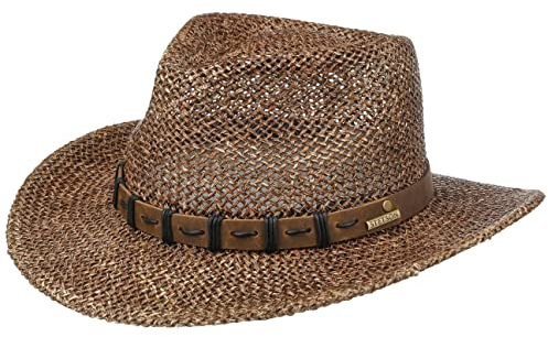 Stetson Western Seegrashut Herren - Sonnenhut aus 100% Stroh - Reisehut im Vintage-Look - Hut mit Lederband - Frühjahr/Sommer braun XL (60-61 cm)