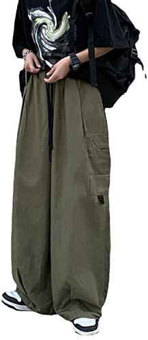 Skateboard Frog Baggy Cargohose Gothic Harajuku Hohe Taille 90er Jahre Lose Y2K Damen Streetwear Lose Hose (Army Green,M)