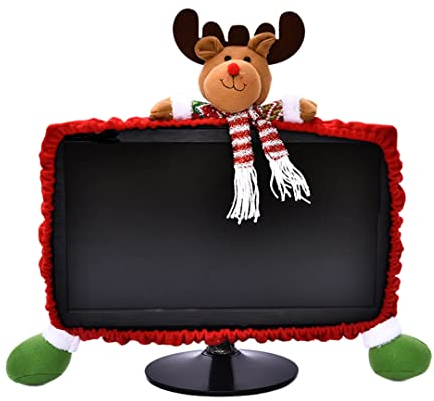 Christmas Computer Monitor Abdeckung Elch Staubdicht Schutzhülle Elastische Computer Monitor Border Cover für Home Office Decor Elch