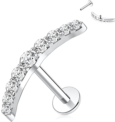 AROWRO 16G Labret Tragus Monroe Schmuck CZ Lippenringe Daith Ohrstecker Lippe Medusa Piercing Helix Knorpelohrring G23 Titan 8mm Silber Innengewinde