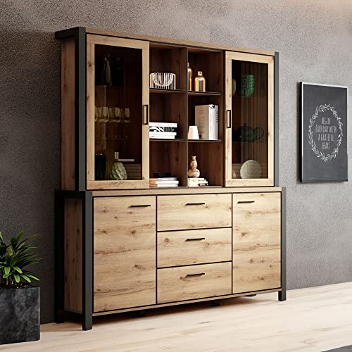 Lomadox Esszimmer Buffetschrank Set in Taurus Eiche Nb. mit LED Beleuchtung, B/H/T: ca. 180/200/41 cm