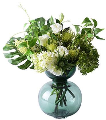 TONZN Vase Modern Geometric Glass Vase Artificial Cypress Hydrangea Monstera Leaf Flower Arrangement Artificial Flower (Color: A) (A) (B)