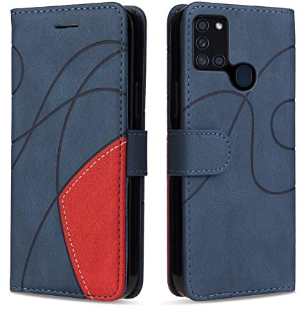KKEIKO Hülle für Samsung Galaxy A21S, PU Leder Handyhülle mit kartenfach, Magnetisch Klappbar Brieftasche Schutzhülle für Samsung A21S, Blau