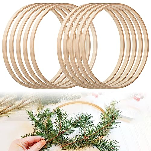 10 Stück Bambus Floral Hoop, Traumfänger Ringe Bambus 25cm Stärke ca. 1 cm, Holz Bambus Blumenkranz Makramee Craft Hoop Ringe für DIY Traumfänger, Hochzeitskranz Dekor und Wandbehang Handwerk