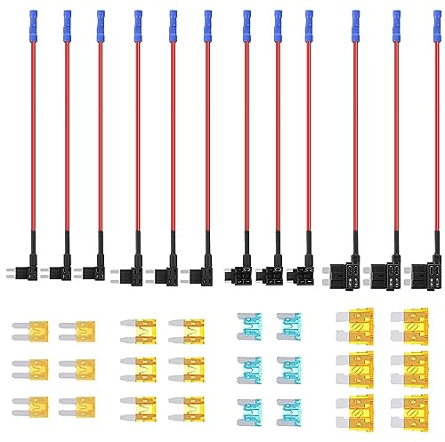 36 Stück Auto Sicherung Tap Set,4 Arten 12V Huckepack-Sicherungen Mini Hinzufügen eines Stromkreises Adapter Fuse Kit Sicherungshalter Mini Low Pr