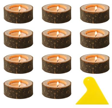 CHEVVY Noël Bougeoir Bois 12 Pièces Décoration Personnalisée Photophore Bougie Bougeoir en Bois Chandelier Votive Support de Bougie décoration pour Halloween Noël Saint Valentin Décoration