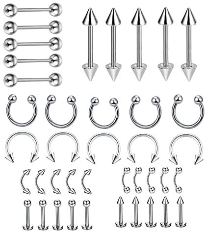 Epinki Schmuck 40er Nostril Piercing Stecker, Silber Knorpel Creolen 1.2mm Stabstärke Kreis U Circular Barbell Clicker Hufeisen aus Edelstahl, Lippen Nase Brust Piercingschmuck für Damen,