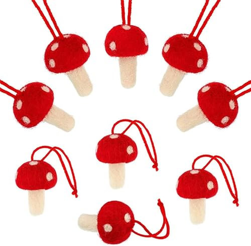 12 Stück Weihnachts Pilz Dekoration,Rot Filz Pilz Anhänger Weihnachtsbaum Deko zum Aufhängen Christbaumschmuck Weihnachtsschmuck für Weihnachten Xmas Deko Weihnachtsdeko Party Dekoration 3 cm x 5 cm